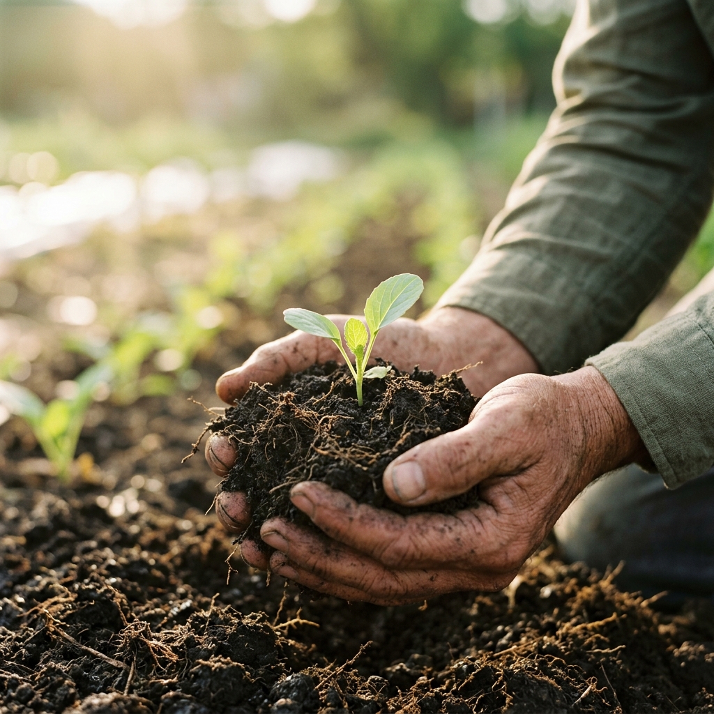 Healthy green seedling sprout in soil